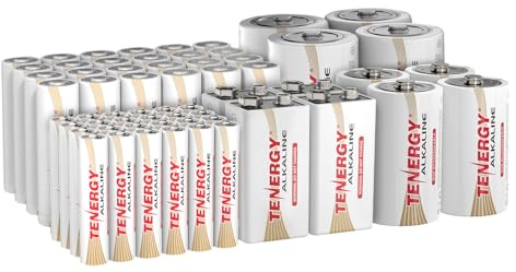 Tenergy 60 Pack Alkaline Batteries (24 AA, 24 AAA, 4 C, 4 D, 4 9V)