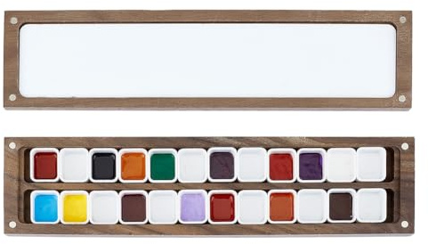 PH PandaHall Hölzerne Aquarellpalette, 24 Raster Leere Aquarellfarbe Tablett mit Deckel Walnuss Reise Malerei Box Kunstkoffer für Maler Studenten Erwachsene Studio Home Outdoor, Kamel