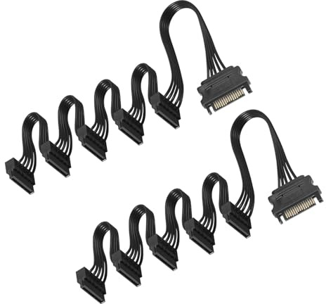 GERUI 2 st hårddisk 15 PIN SATA-kabel, hane 15 stift SATA till hona 5 SATA seriella kablar splitter kabel gäller för HDD, SSD, optiska enheter sata-kabel (2)