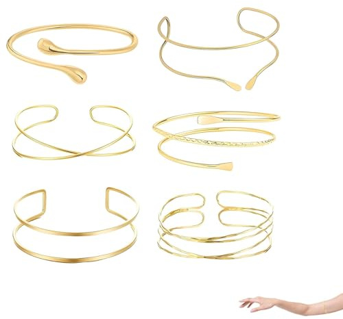 ClcIosis 6 Stück Oberarmreif Gold Set, Armreif Oberarm, Bangles Schmuck Armreif Gold Oberarm Damen Verstellbare Minimalistisches Design Für Partys Und Besondere Anlässe