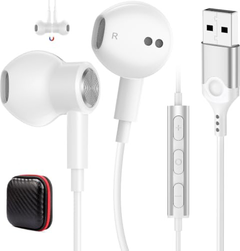 AIAUXAI USB Earbuds Headphones with Microphone for Computer PC | .5Ft Long Cord USB-A Headphones Corded Magnetic in-Ear Earphones for HP/Dell/Surface laptop Work Business Office Zoom