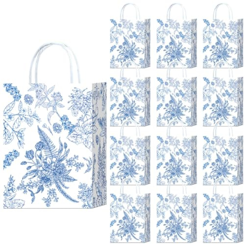 Presentpåsar 24 st. papperspåsar blå blommor pappersbärkasse presentpåsar kraftpapperspåse presentpåsar för alla hjärtans dag jul fest födelsedag bröllop födelsedagsfest