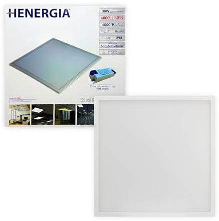 KOMBO HENERGIA - Panel LED, Pannello 60x60 cm 36W 4600 Lumen, Luce Bianca Naturale 4000K – Driver Lifud, Diffusore Opale, Installazione a Incasso, Design Ultrasottile per Uffici e Negozi