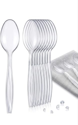 ORCHIDS Pack of 50 Heavy Duty Clear Spoons, Reusable and Washable Spoons Perfect for Picnics,Parties,Camping,Catering Events & Travelling Tableware and Dinnerware