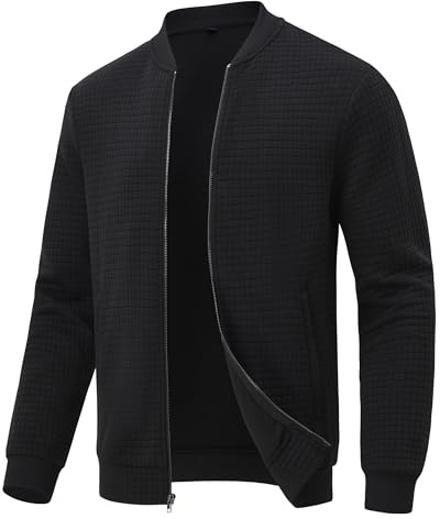Huayuzh Mens Lightweight Jackets Bomber Smart Jacket Casual Windbreaker Hiking Walking Baseball Outdoor with Zip Pockets Black XL