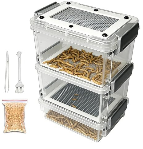 Kit de Cría de de la Harina - de 3 Niveles para Cría de Tenebrios | para Alimentar de Seda - para Dueños de Mascotas, Cuidadores, Granjas, Talleres, Escuelas y