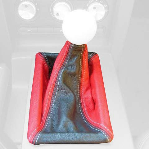 RedlineGoods Schaltsack Manschette kompatibel mit Ford Mustang 2005-09. Maßgeschneidert - Nicht universell. Echtes Top Qualitat Italienisches Alcantara. Schwarz mit Rotem Faden