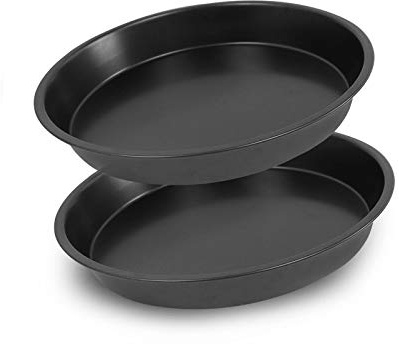 Kslong 2pcs Metal Pizza Plate For Oven Round Bake model Pizza Shop Diy Baking Tools Non-stick Cake Chassis Bakeware Pans(8inch)