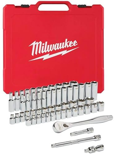 Milwaukee 932464946 3/8in Ratcheting Socket Set Metric & Imperial, 56 Piece, Red
