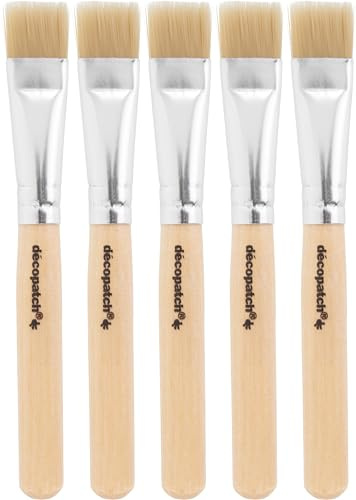 Décopatch Seiden-Borstenpinsel Nr. 5, 5er Set Breite 1cm Länge 9cm Holzgriff Metallfassung Echthaar Malpinsel Kunstpinsel DIY Malen Zeichnen