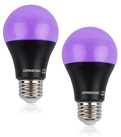 Lampadine a LED UV con attacco E27, 8 W (equivalente a 60 W), si illuminano al buio, lampada ultravioletta fluorescente viola per Halloween, feste in casa, illuminazione scenica, confezione da 2