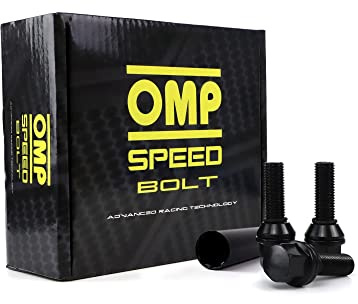 OMP SPEED 20 Stück Radschrauben mit metrischem M14x1,5 Schraubenschlüssel 17/19 Langgewinde 27mm Schwarz und Material DIN 10,9