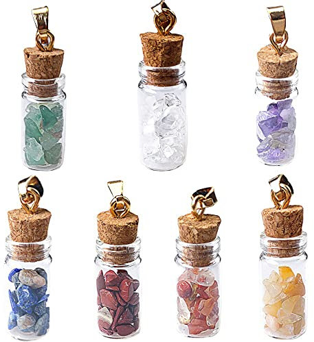 WANGCL 7 Chakra Crystals Stone Chip Bottles Healing Crystal Tumbled Gemstone Wishing Bottles Stones Set for Balancing Meditation Home Decoration