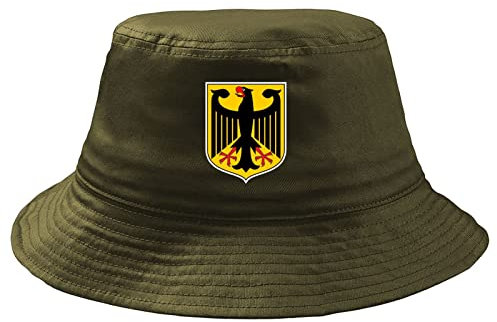 Generisch Deutschland Wappen Fischerhut - Oliv - Bedruckt - Bucket Hat Anglerhut OneSize-Oliv