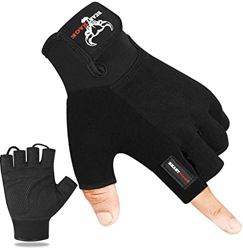 BEAST RAGE Gants de Fitness Musculation Homme et Femme Exercice Entraînements Gants Sport Gym Cyclisme Gymnastique Halterophilie Soutien Cyclisme Antidérapants Rembourrés (Noir, L)