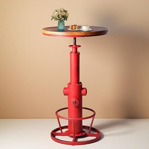 BOKKOLIK Vintage Bartisch, höhenverstellbar, 98 - 112,8 cm, industrielles Feuerhydrant-Design, Kneipentische, Bauernhaus, Café, Cocktail, Schreibtisch, rustikaler Bistrotisch, drehbar, Holzplatte