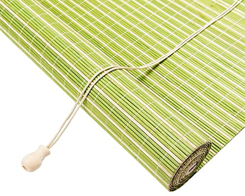 Grüne Bambus Raffrollo, Rollo Jalousine, Holzrollos für Innen/Außen, Seitenzugrollo, Verdunkelungsrollos für Fenster und Türen (Size : W120xH200cm/47x79inch)