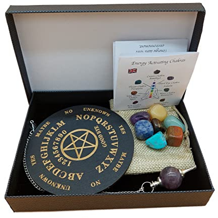 Lot de pendules de poche en améthyste avec pierres précieuses 7 chakras dans une boîte cadeau | Métaphysique, ésotérisme, sorcellerie