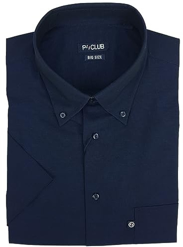 P-Club Camicia Uomo Manica Corta 100% Cotone Taglie Forti con Taschino 3XL 4XL 5XL 6XL (6XL - Blu)