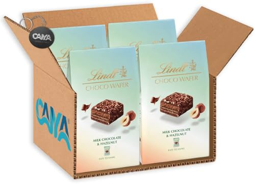 4X Choco Wafer Milk Chocolate & Hazelnut, Wafer con Ripieno di Cioccolato a Latte con Granella di Nocciole (NOVITA') 135g [CAIYA® BOX da 4 Confezioni]