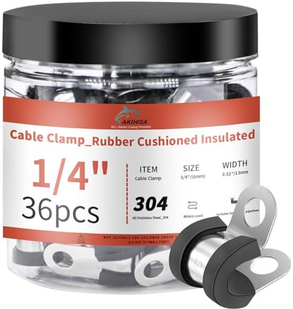 AKIHISA 36Pcs 1/4 Inch Cable Clamps, 304 Stainless Steel Conduit Clamps, for Cable, Pipe, Hose, Fuel Line, Metal Wire Cord Installation