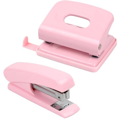 Cozlly Locher Tacker Set, Rosa Büro Hefter Locher, Heftgerät Und Locher Set, Kleiner Locher, Tischheftgerät, Ergonomisches Design für Büro, Arbeitszimmer, Zuhause (Rosa)