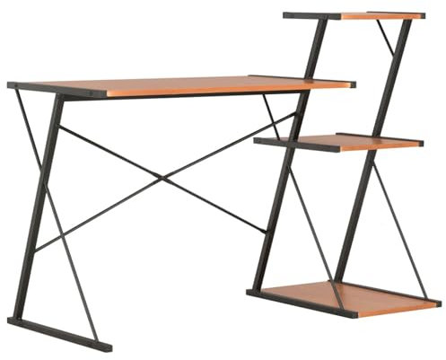 LAPOOH Skrivbord med hylla, svart och brun, 116 × 50 × 93 cm, spelbord, datorbord, skrivbordsbord, kontorsbord, arbetsbord, sybord, PC bord