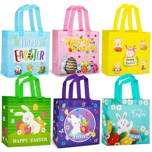 Bluelves 6 Stück Ostern Geschenktüten, Ostertüten zum Befüllen, Wiederverwendbare Geschenktüten Ostern,Ostereiersuche-Taschen mit Griffen,Geschenken für Kinder Geschenk Eiersuche Oster Dekoration