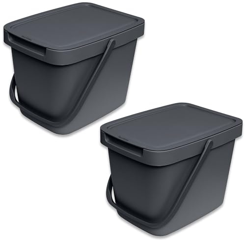 YourCasa 2 STK. Biomülleimer Küche - 6L Komposteimer für alltäglichen Biomüll - Mit Deckel und Wandaufhängung - Biomülleimer klein - Bio Eimer Bio (Anthrazit)