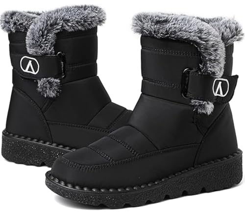 Lvptsh Bottes de Neige Femme Hiver Fourrée Chaussure Hiver Bottines Confort Antidérapantes Outdoor Bottine,Noir 1,EU42