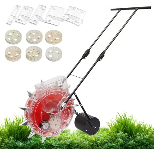 Aredwhiterui 12-Nozzle Hand Push Garden Seeder - Roller Planter with 6 Seed Plates (3-15mm Seed), Adjustable Depth & Row Spacing - for Corn, Peanuts, Soybeans in Yard, Farm & Greenhouse