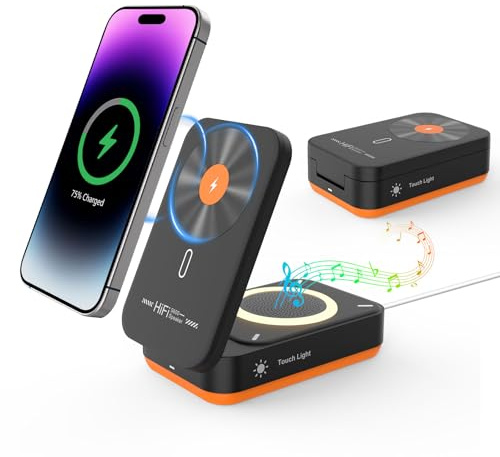 BLKE Mini-Bluetooth-Lautsprecher mit kabellosem Ladeständer, magnetische Handyhalterung, kabellose Ladestation für iPhone 17, 16, 15, 14, 13, 12 Pro Max, Schnellladeständer, coole Tech-Gadgets