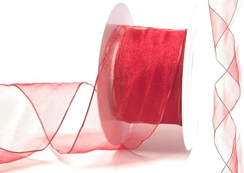 s.dekoda Schleifenband 25m x 60mm Rot Organza mit formbaren Drahtkanten Geschenkband Organzaband [D3142-123]