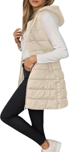 Genérico Chaleco Mujer Invierno Acolchado Chaleco de Plumas de Otoño e Invierno para Mujer sin Mangas Largo Tallas Grandes con Bolsillos Abrigos con Capucha (3-Beige, L)