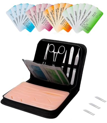 Chirurgisches Nahtset: 24* Nahtmaterial+Suture Practice Kit, Silikon-Nähkissen mit Werkzeugsatz, Wundnaht Übungsset, Nur zu Bildungszwecken,Chirurgisches Nahtset mit realistischem Pad