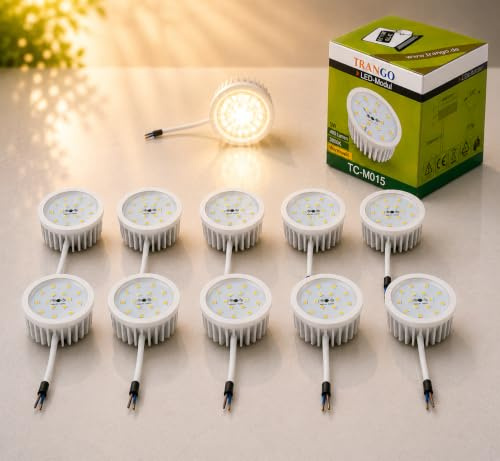 Trango 10er Pack MO15SD*10 Ultra flach 5Watt 3 Stufen dimmbar LED Modul 3000K warmweiß zum Austauschen GU10 & MR16 Leuchtmittel, Einbauleuchten, Deckenstrahler, Einbaustrahler, Deckenleuchte