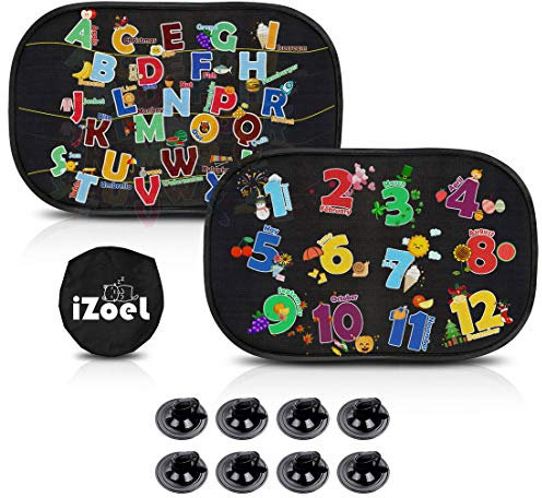 iZoeL Car Sun Shade for Baby Kids 2PCS, Static Cling Side Window Car Annimal Elephant Lion, 80GSM Rear Sunshades Universal with 8 Suction Cups and Storage Bag - Sun Glare and UV Rays Protection