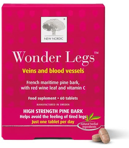 New Nordic Wonder Legs, High-Strength Pine Bark & Red Vine Leaf Extract with Vitamin C, Supports Normal Circulation & Vein Function, 60 Vegan Tablets