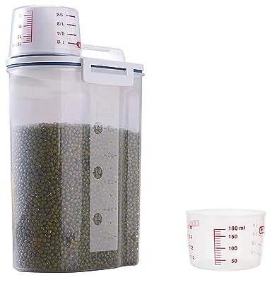 2 L/2 KG Boîtes Hermétique Conservation Alimentaire, Boîte à Riz avec Verre Doseur, Récipient de Stockage Scellé Sans BPA, Tasse à mesurer de 180ML, pour Stockage de Riz, Céréales,Farine, Des Haricots
