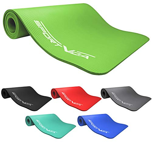 SportVida Tapis de yoga antidérapant extra épais NBR - Tapis de gymnastique épais pour la maison et l'entraînement à la maison - Avec sangle de transport - Tapis de sport - 2 tailles, 6 couleurs (vert