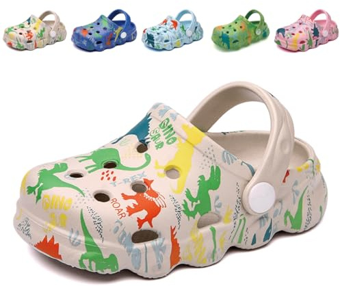 Zoccoli e Sabot Bambini Ciabatte Estive Sandali da Spiaggia Dinosauro Pantofole da Giardino per Ragazzi Ragazze Antiscivolo Scarpe da Piscina Grigio EU 25/26 (Dimensione Etichetta 160mm)