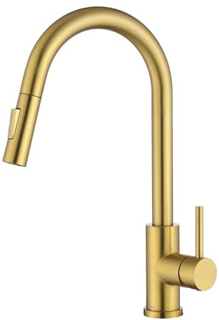 Tohlar Gold Kitchen Tap with Pull Out Sprayer, 2 Modes Spray | Stainless Steel Kitchen Mixer Tap, 360° Swivel Spout, Modern Design, Brushed Gold