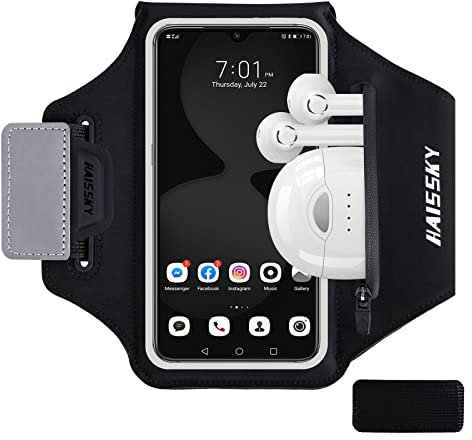 HAISSKY Fascia da Braccio con Borsa Auricolare, Fascia Sportiva da Braccio Porta Cellulare Braccio Portacellulare Armband per iPhone 14/13 Pro/12 Pro/11 Pro/11/XR/XS/X Galaxy S21/S20/S10 Fino a 6,4