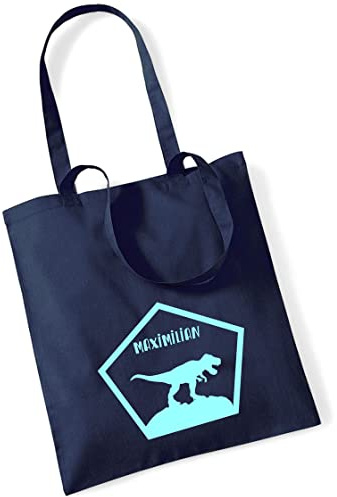 Stofftasche Dinosaurier T-Rex personalisiert | mit Namen bedruckter Jutebeutel Stoffbeutel für Jungen | Dino-Design Kinder-Tasche Schule, KiTa