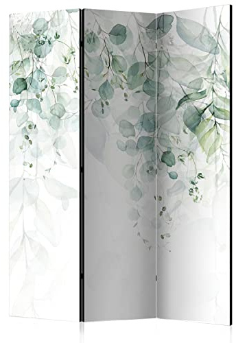 murando - Paravent Raumteiler grüne Blätter, 135x172 cm, 3-teilig, modern | Mobiler Sichtschutz, sofort einsatzbereit, Holzrahmen, ideal fürs Wohnzimmer oder Büro, geruchsneutral, lichtbeständig