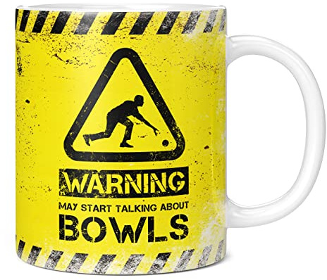 Mug Monster - Warning May Start Talking About Bowls Funny Gift Mug - Ceramic Coffee Cup, Gift for Men or Women, Extra Large and Giant Available, 11oz White