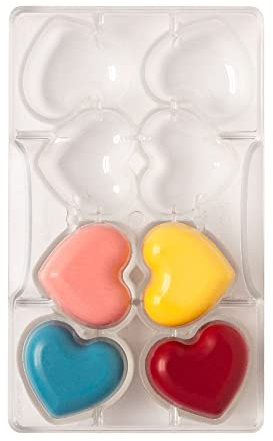 DECORA, 0050073 Herzförmige Schokoladenform aus Polycarbonat, 8 Kavitäten 50 x 20 mm, Ideal für glänzende und knusprige Schokolade, mit patentiertem ergonomischem Griff, Made in Italy.