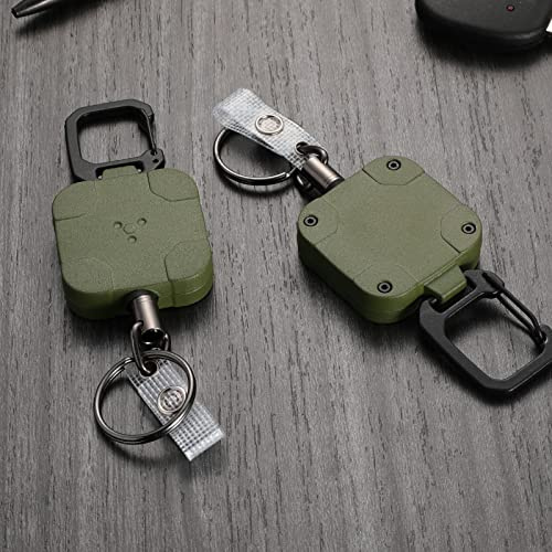 Titrys Metall-Ausweisrollen, einziehbarer Schlüsselanhänger, selbsteinziehbarer Ausweishalter, Schlüsselrolle mit 78,7 cm einziehbarer Stahlschnur, 227 g (Armeegrün, 1 Packung).