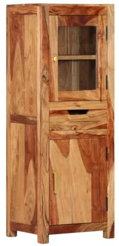 vidaXL Massivholz Highboard Vitrinenschrank Holzvitrine Beistellschrank Holzschrank Sideboard Bücherschrank Aufbewahrungsmöbel 40x34x110cm Akazienholz