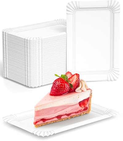 Commerline 1000 Stycken Engångspappers­tallrikar Rektangulära 32-17x24 cm | Engångstallrikar för Kakor och Fest | Pappers­tallrikar Engångsartiklar för Snacks (1000, 32 (17x24 cm)